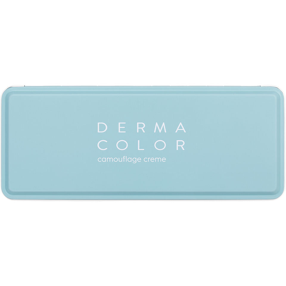 Gesloten Dermacolor 24-kleuren werkpalet in turquoise verpakking