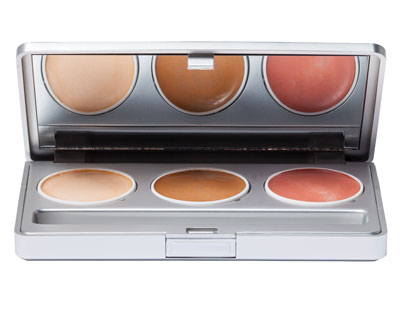 Dermacolor spiegeldoos met drie voorbeeldkleuren; je kiest zelf de kleurcodes.